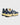 Baskets The Re-Run Americana The Mercer Brand, bleu marine et beige, avec mesh et daim, semelles jaunes.