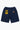 Back view of navy blue Service Works Classic Chef Shorts featuring an elastic waistband and yellow brand patches on the back pockets.