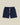 Shorts Portuguese Flannel Embroidery Flowers bleu marine, texture gaufrée, taille élastique et cordon blanc.