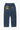 Pinstripe Denim Chef Pants by Service Works, back view with yellow and orange brand tags on pockets.