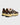 Une paire de baskets The Re-Run Americana The Mercer Brand marron en suède et mesh vert, semelle crème, vue arrière.