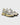 Baskets The Re-Run Americana The Mercer Brand beige, maille grise, semelle épaisse jaune, lacets blancs et bleus.